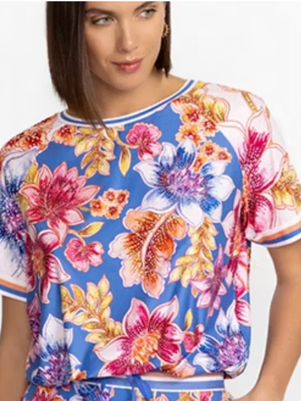 Johnny Was Bee Active Multicolor Floral Short‎ Sleeve Top